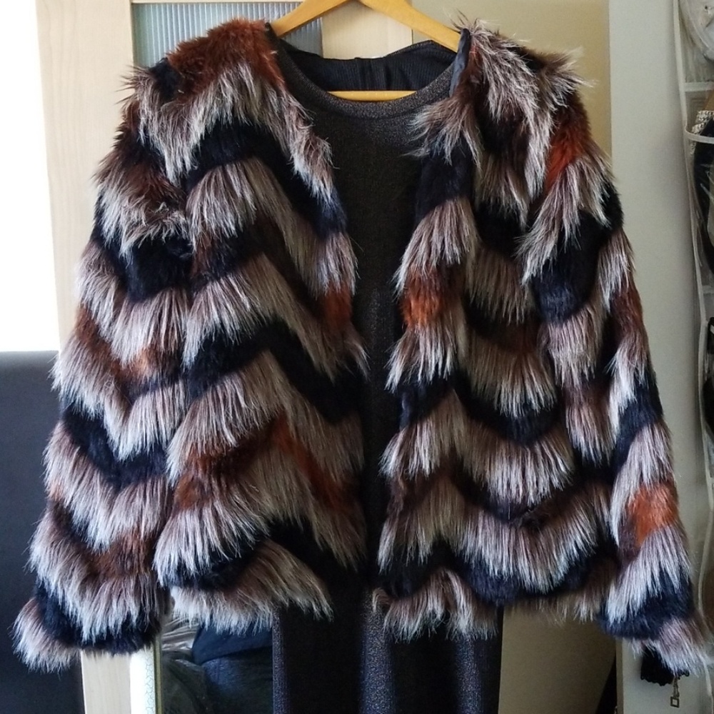 Stylish Multicolor Faux Fur Jacket